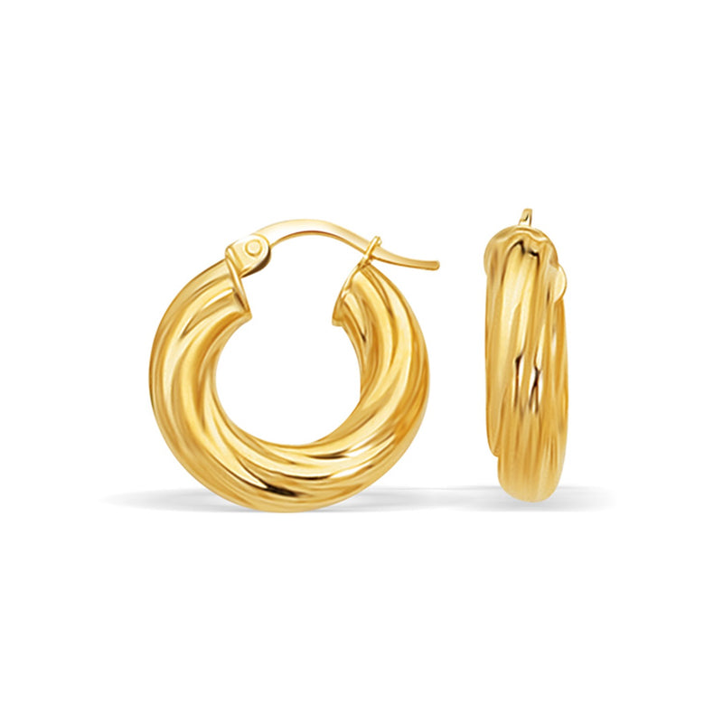 14K Yellow Gold Fancy Twist Hoop Earrings (7/8 inch Diameter)