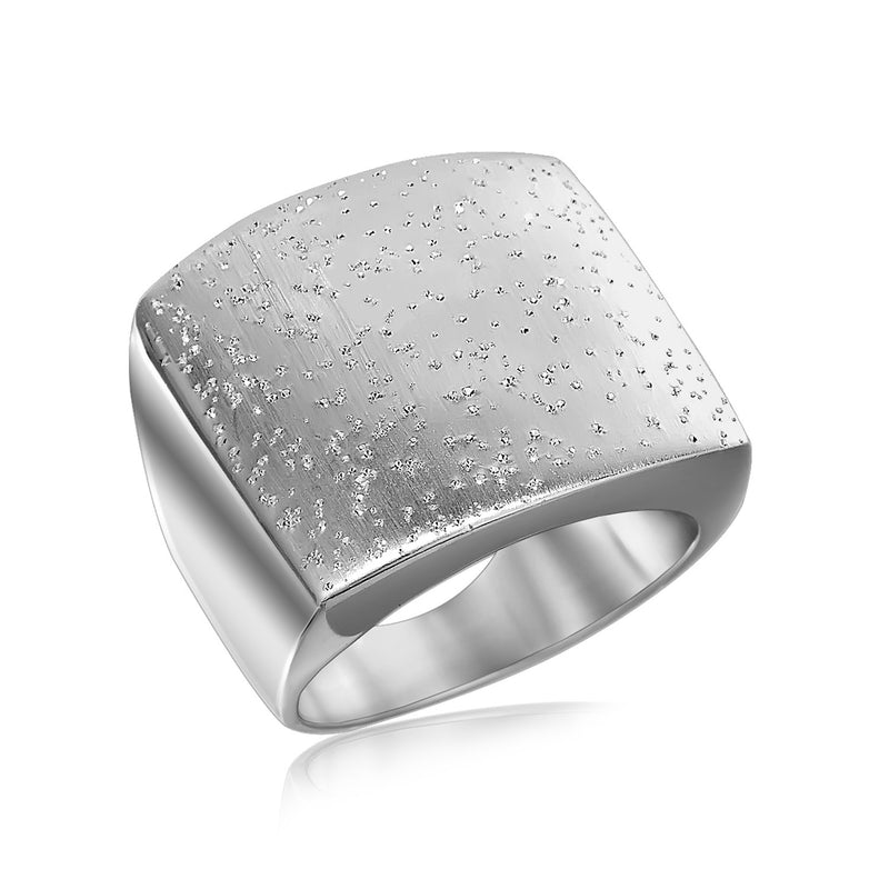 Sterling Silver Rhodium Plated Motif Flat Ring