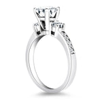 14K White Gold Three Stone Engagement Ring with Diamond Band