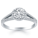 14K White Gold Diamond Halo Split Shank Engagement Ring