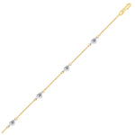 14K Two Tone Gold Anklet with Diamond Cut Heart Style Stations