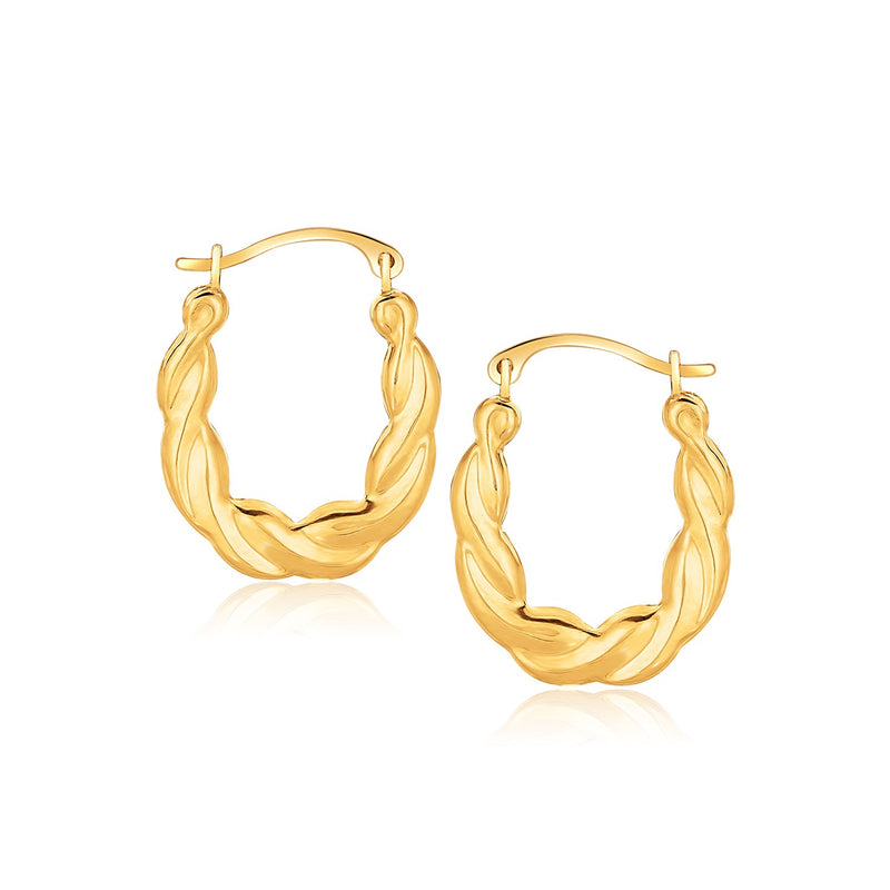 10K Yellow Gold Oval Twist Hoop Earrings