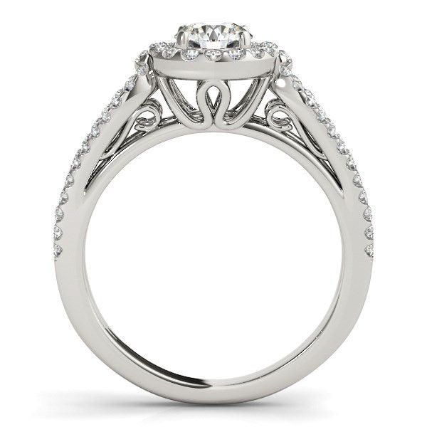 14K White Gold Round Diamond Engagement Ring with Teardrop Split Shank (7/8 ct. tw.)