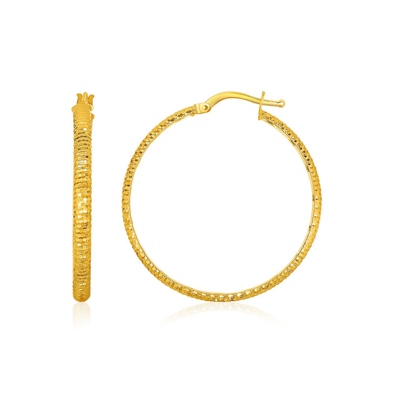 14K Yellow Gold Diamond Cut Hoop Earrings