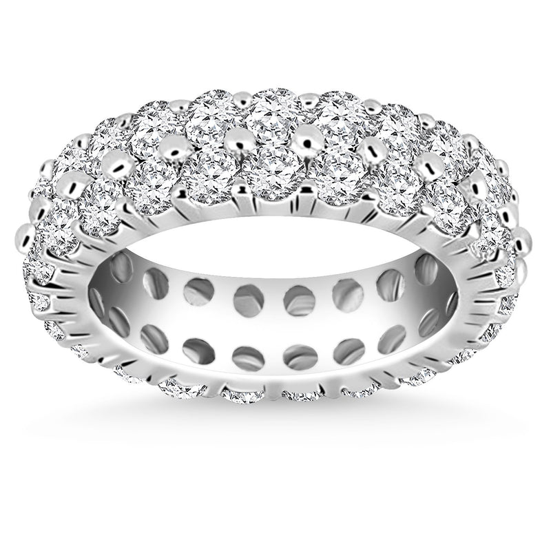 14K White Gold Double Band Round Diamond Eternity Ring