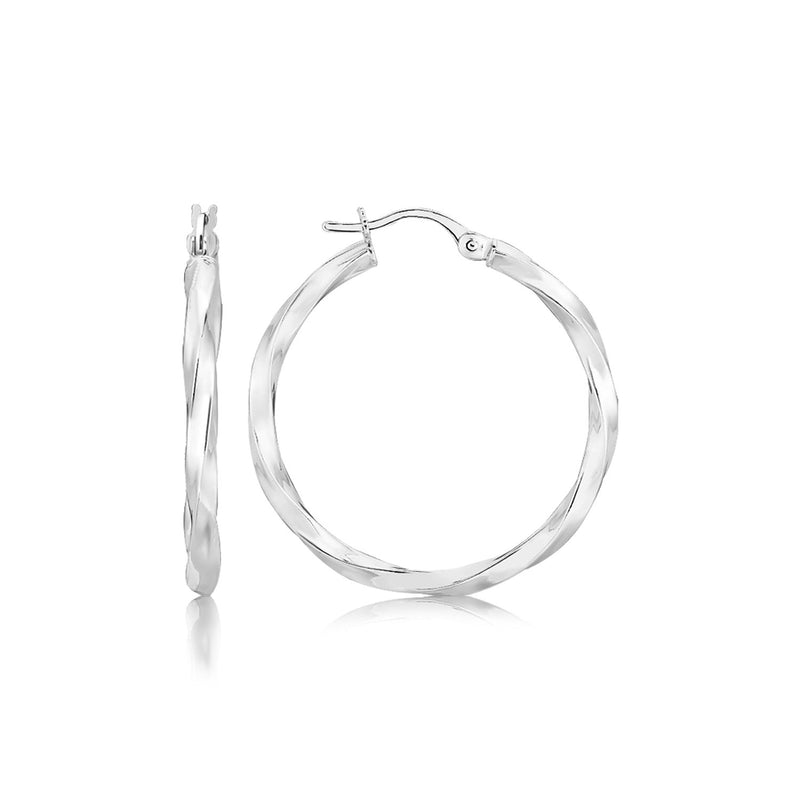 Sterling Silver Spiral Motif Polished Large Hoop Earrings