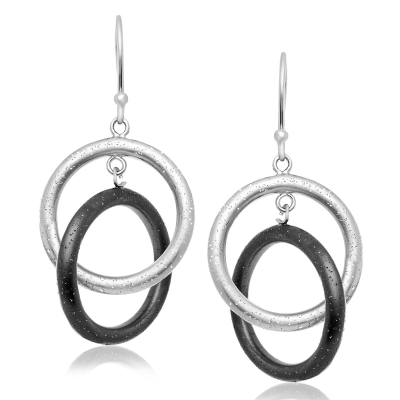 Sterling Silver with Black Plating Dual Open Circle Diamond Dust Earrings