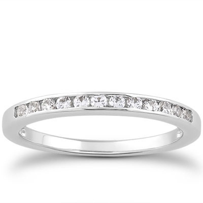 14K White Gold Channel Set Diamond Wedding Ring Band Set 1/3 Around