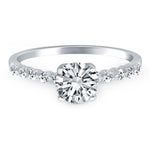 14K White Gold Diamond Engagement Ring with Shared Prong Diamond Accents