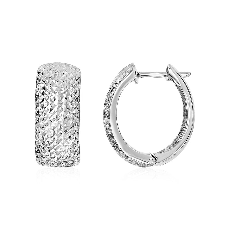 Textured Round Hinged Hoop Earrings in Sterling Silver