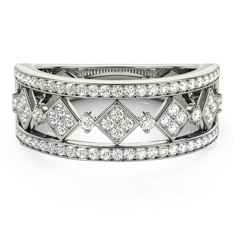 Diamond Studded Square Motif Ring in 14K White Gold (1/2 ct. tw.)