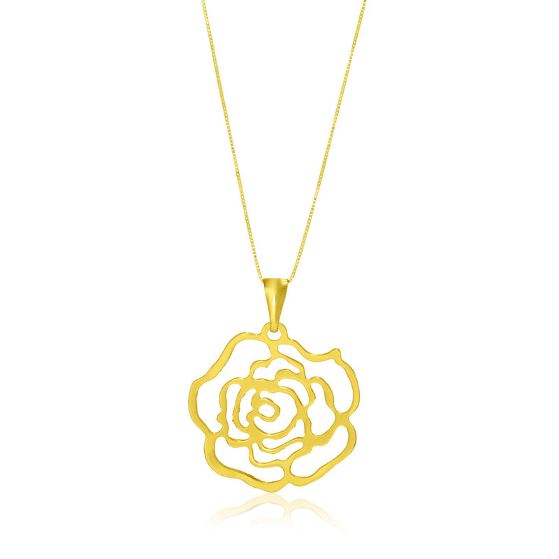 14K Yellow Gold Rose Lace Style Pendant