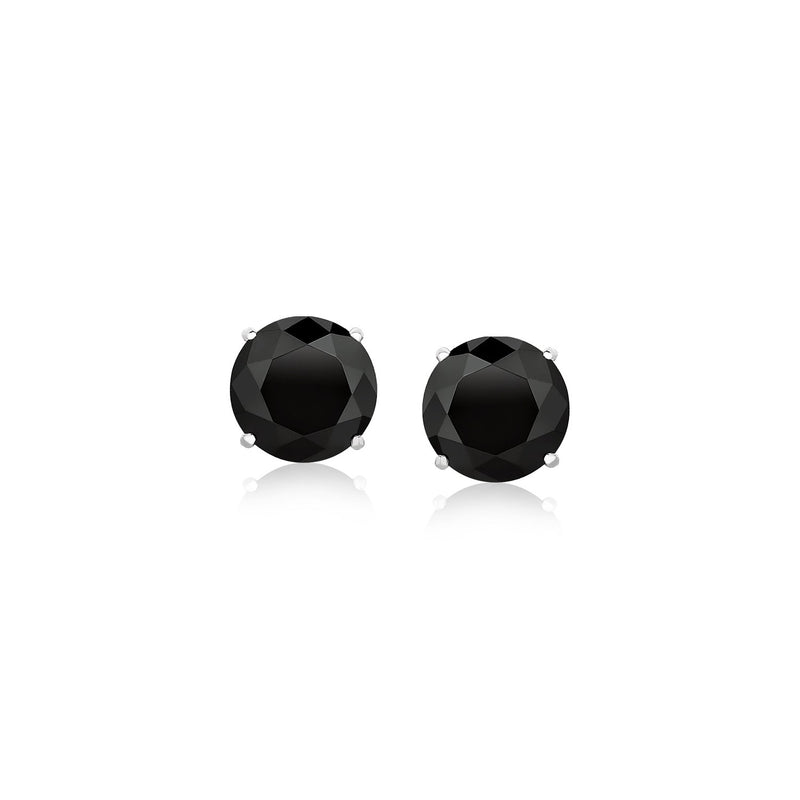 14K White Gold Stud Earrings with Black 6mm Faceted Cubic Zirconia