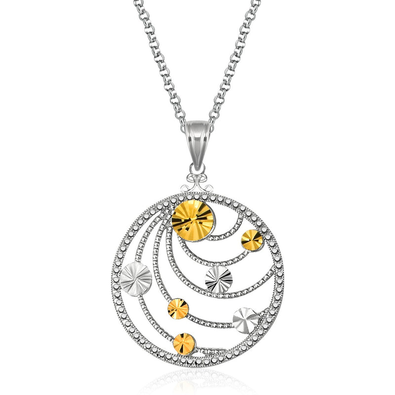 Designer Sterling Silver and 14K Yellow Gold Swirl Medallion Pendant