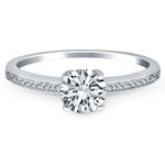 14K White Gold Classic Diamond Pave Solitaire Engagement Ring