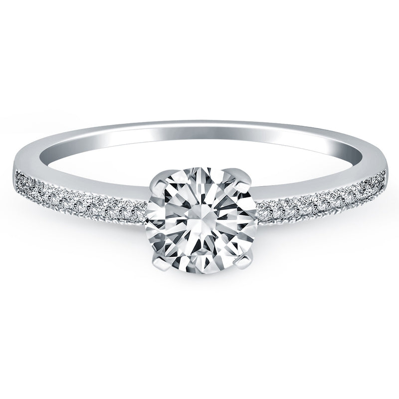 14K White Gold Classic Diamond Pave Solitaire Engagement Ring