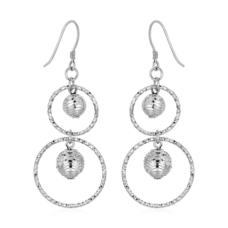 Textured Drop Earrings with Open Loops and Balls in Sterling Silver