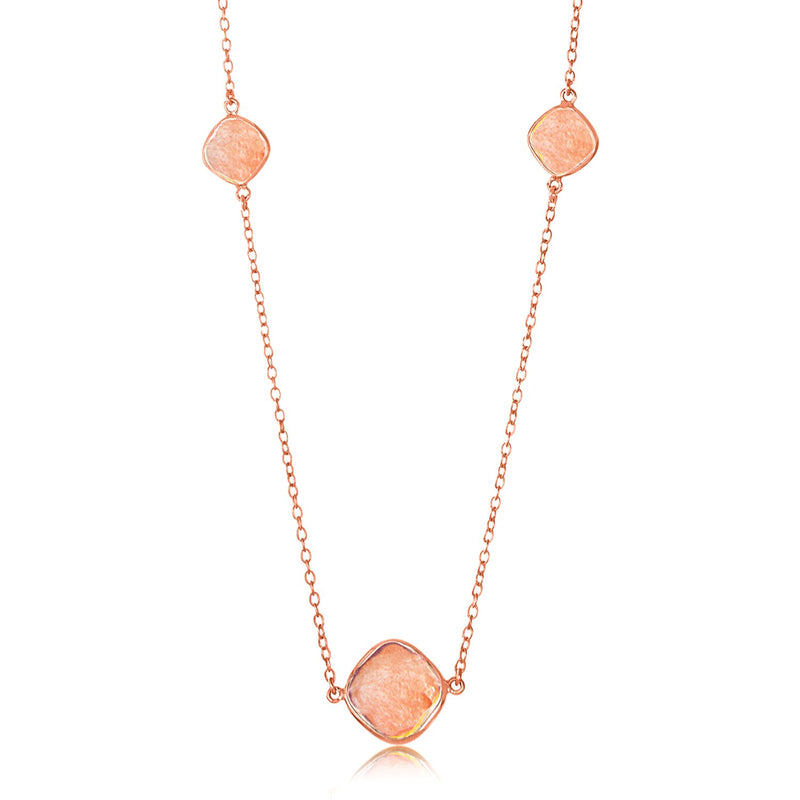 Sterling Silver Rose Gold Plated Station Raspberry Rutilated Quartz Necklace