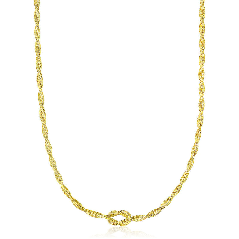 14K Yellow Gold Braided and Knotted Wheat Chain Necklace