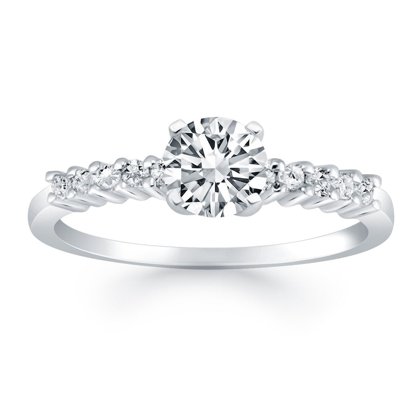 14K White Gold Shared Prong Accent Diamond Engagement Ring