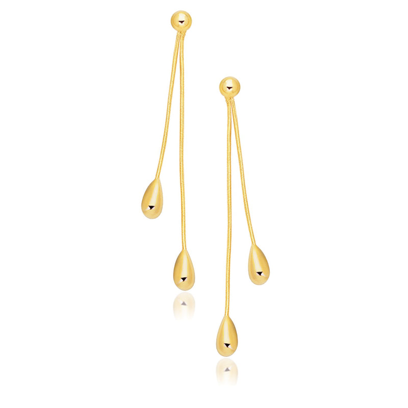 14K Yellow Gold Double Drop Long Earrings