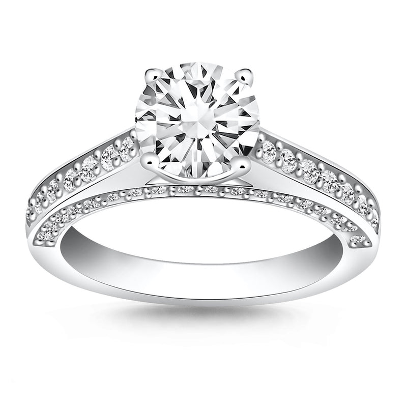 14K White Gold Pave Diamond Cathedral Engagement Ring