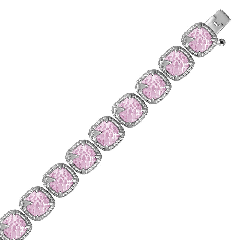 Sterling Silver Square Pink Amethyst and White Sapphire Edged Accented Bracelet