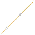 14K Two Tone Gold Entwined Heart Stationed Anklet