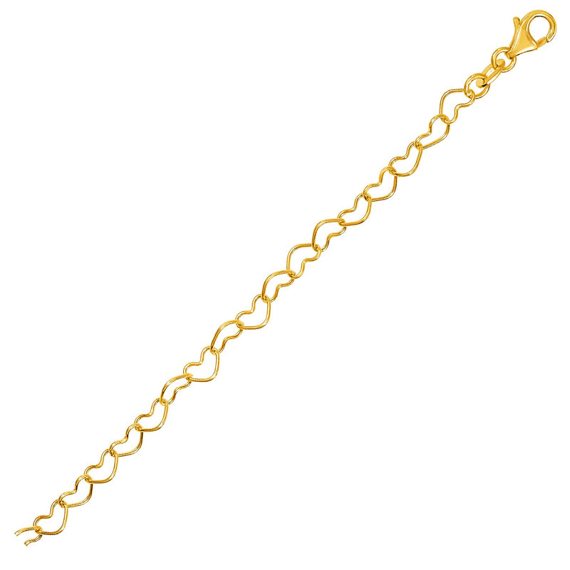 14K Yellow Gold Open Heart Link Bracelet