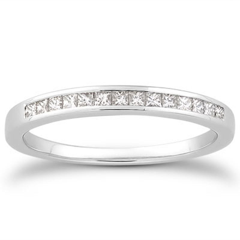 14K White Gold Channel Set Princess Diamond Wedding Ring Band