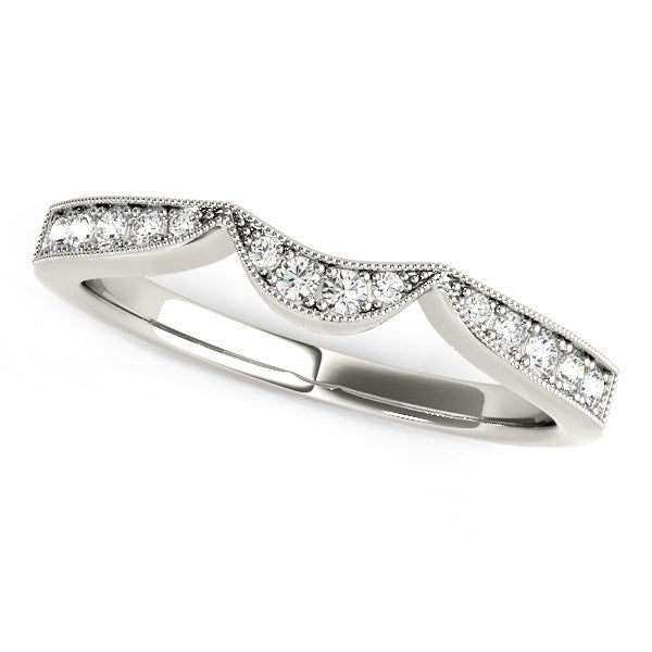 14K White Gold Milgrained Curved Wedding Diamond Band (1/6 ct. tw.)