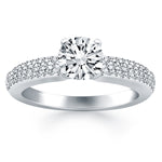 14K White Gold Triple Row Pave Diamond Engagement Ring