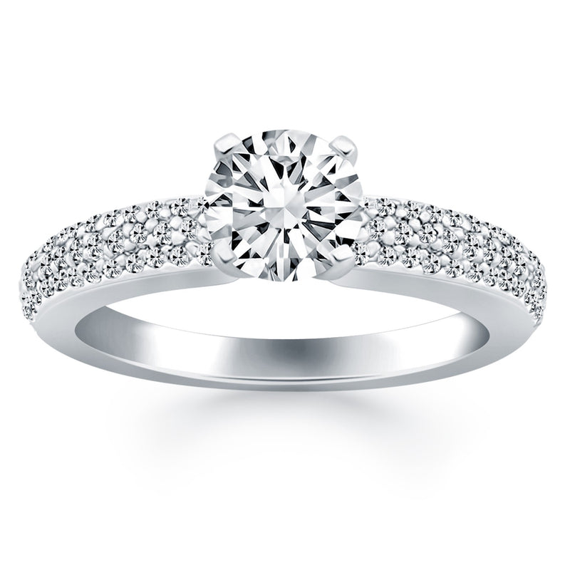 14K White Gold Triple Row Pave Diamond Engagement Ring