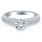 14K White Gold Triple Row Pave Diamond Engagement Ring