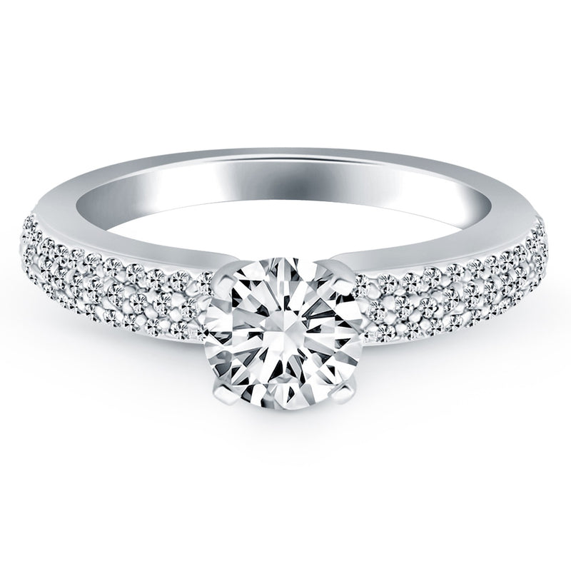 14K White Gold Triple Row Pave Diamond Engagement Ring