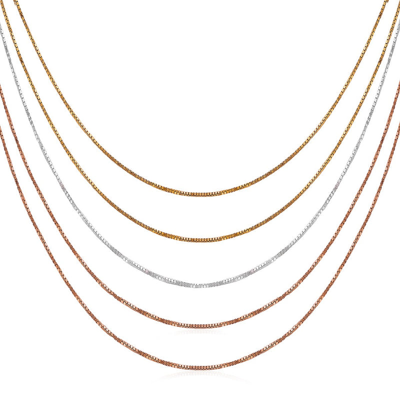 Multi Tone Sterling Silver 5-Strand Box Chain Necklace