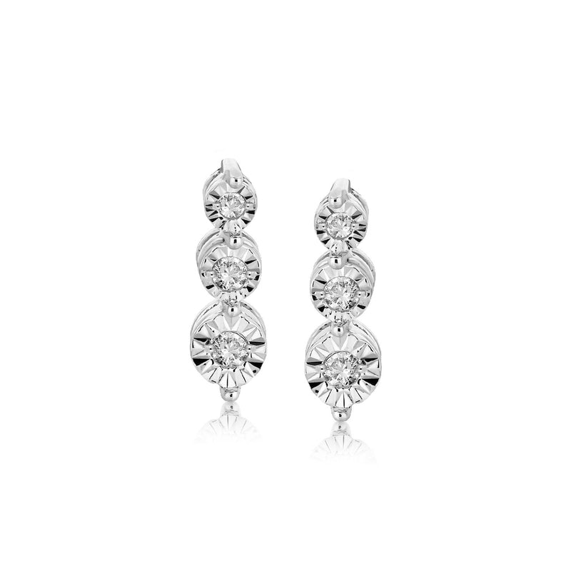 Sterling Silver Rhodium Plated Cascading Diamond Accented Marquis Earrings