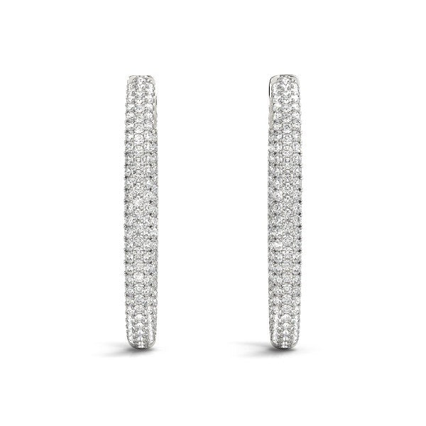 14K White Gold Diamond Hoop Double Sided Three Row Earrings (2 ct. tw.)