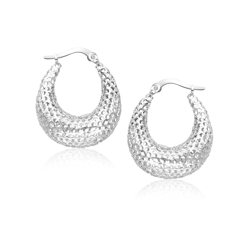 14K White Gold Mesh Style Graduated Hoop Earrings