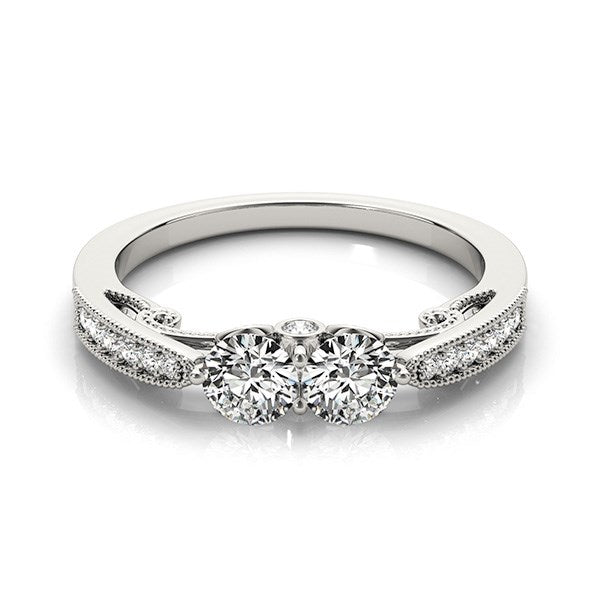 Two Stone Diamond Ring With Milgrain Design In 14K White Gold (3/4 ct. tw.)