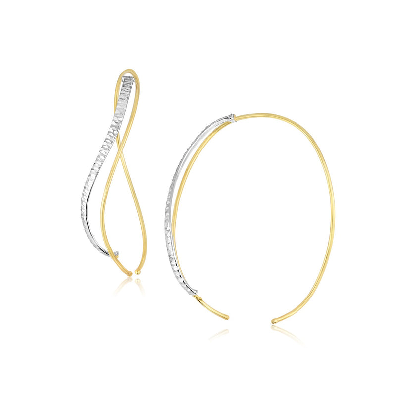 14K Two-Tone Gold Twisted Hoop Style Textured and Smooth Earrings