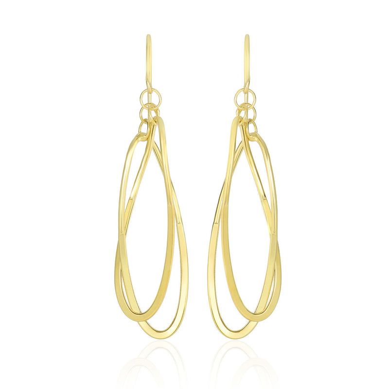 14K Yellow Gold Tube Style Entwined Open Oval Drop Earrings