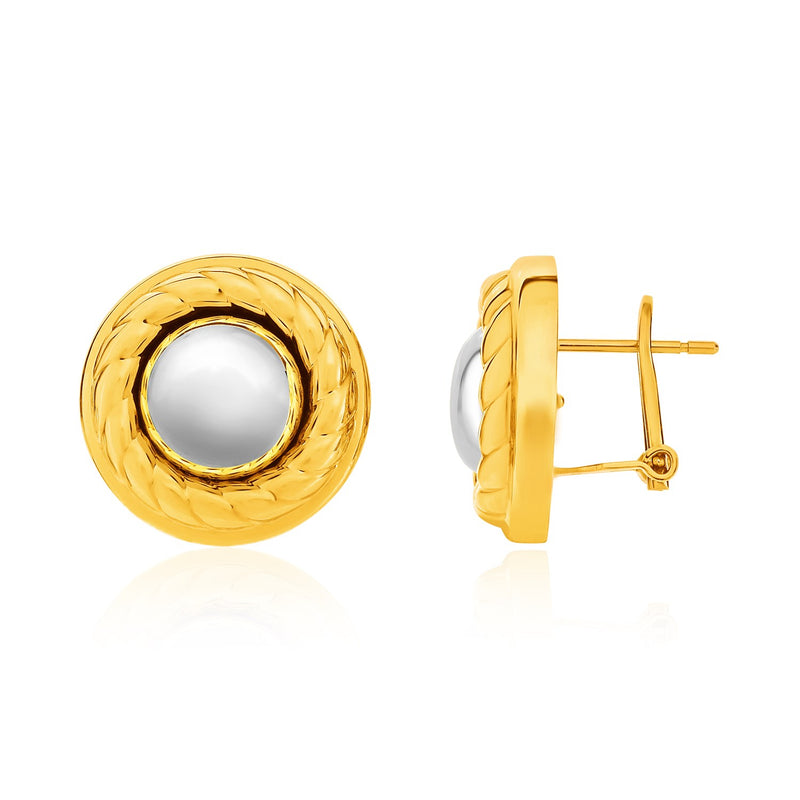 14K Two-Tone Yellow and White Gold Ball and Rope Texture Post Earrings