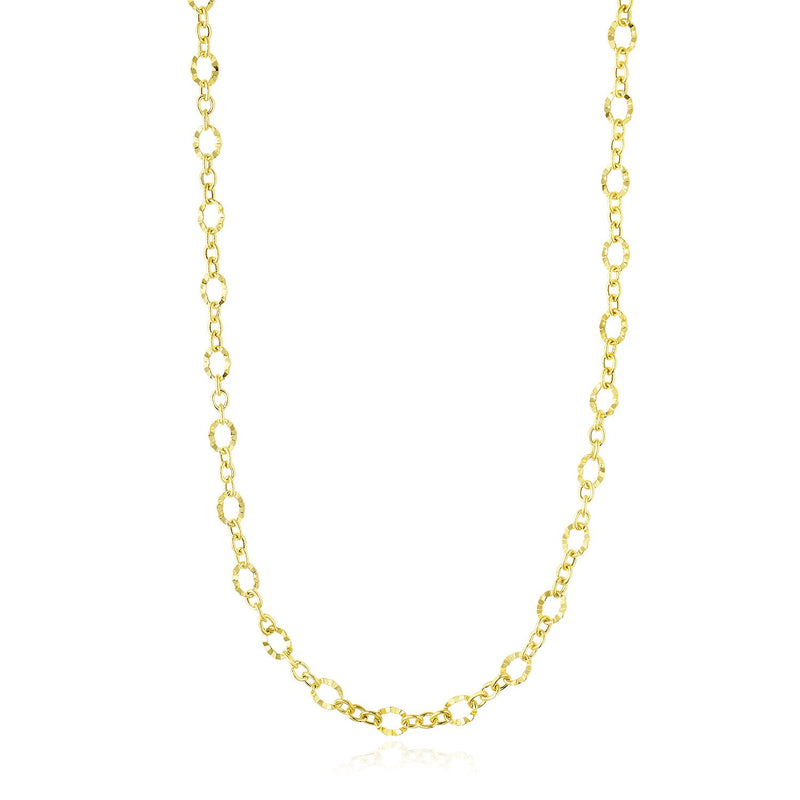 14K Yellow Gold Hammered Oval Link and Cable Chain Necklace