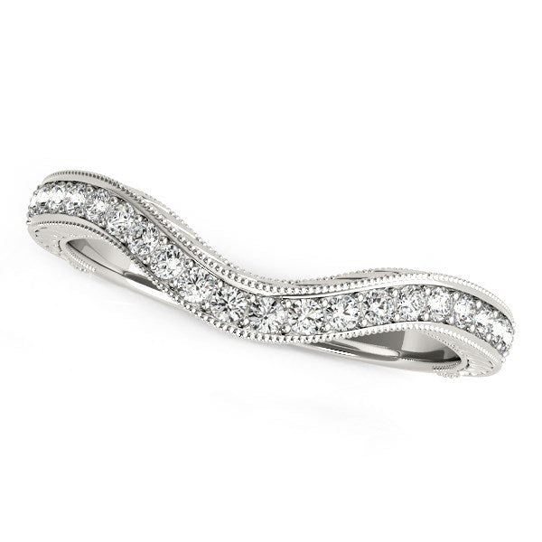 14K White Gold Milgrained Baroque Curved Diamond Wedding Ring (1/6 ct. tw.)