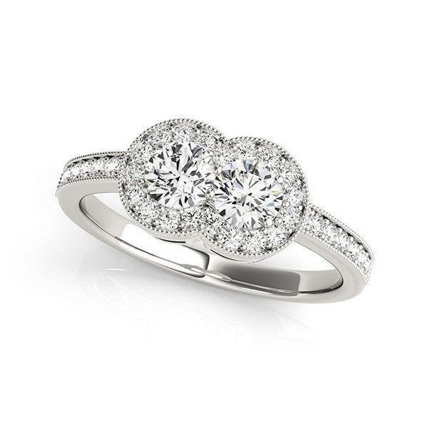 14K White Gold Two Stone Diamond Halo Ring (3/4 ct. tw.)