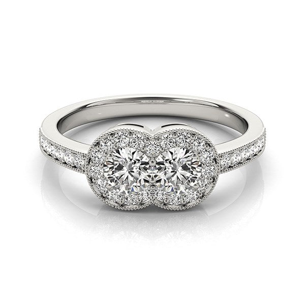 14K White Gold Two Stone Diamond Halo Ring (3/4 ct. tw.)