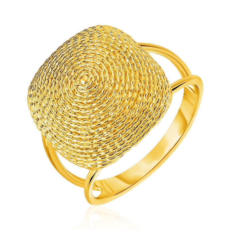 14K Yellow Gold Ring with Textured Semi-Square Dome Top