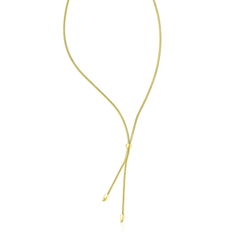 14K Yellow Gold Lariat Necklace with Wheat Chain