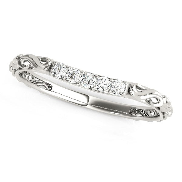 14K White Gold Antique Style Curved Diamond Wedding Band (1/10 ct. tw.)